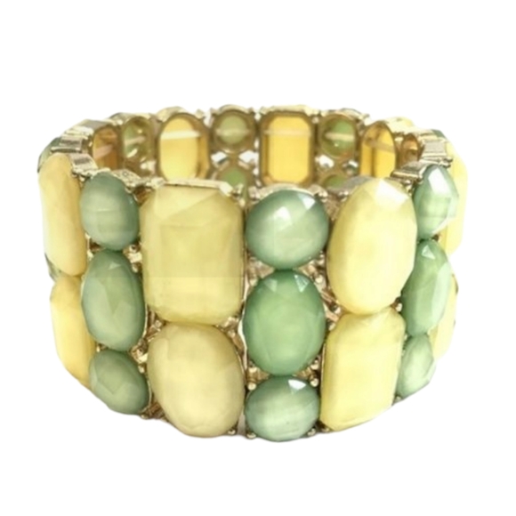 Triple Stack Beaded Stretch Bracelet in Green and Yellow - Picture 1 of 5